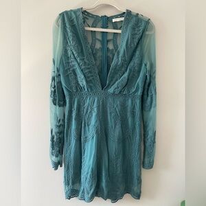 Honey Punch | Teal Long Sleeve Lace Mini Dress Whimsigoth Fairy